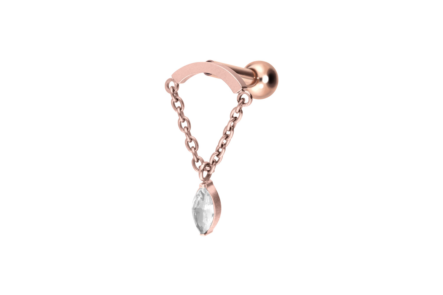 Titan Ohrpiercing mit Innengewinde BOGEN + KETTE + KRISTALLTROPFEN